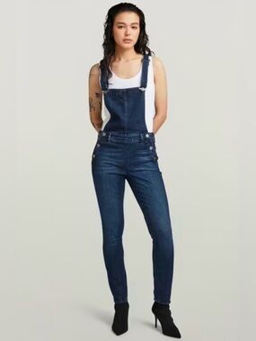 G-Star Raw Lynn High Waist Slim Denim Overalls Dark Wash W33
